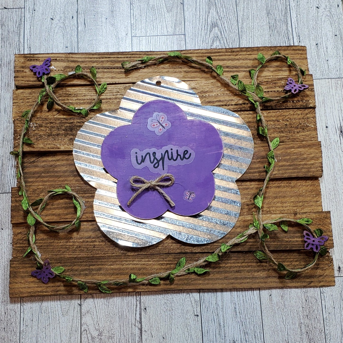 Handcrafted Flower Wall Hanging – Wood and Metal Flower Decoration