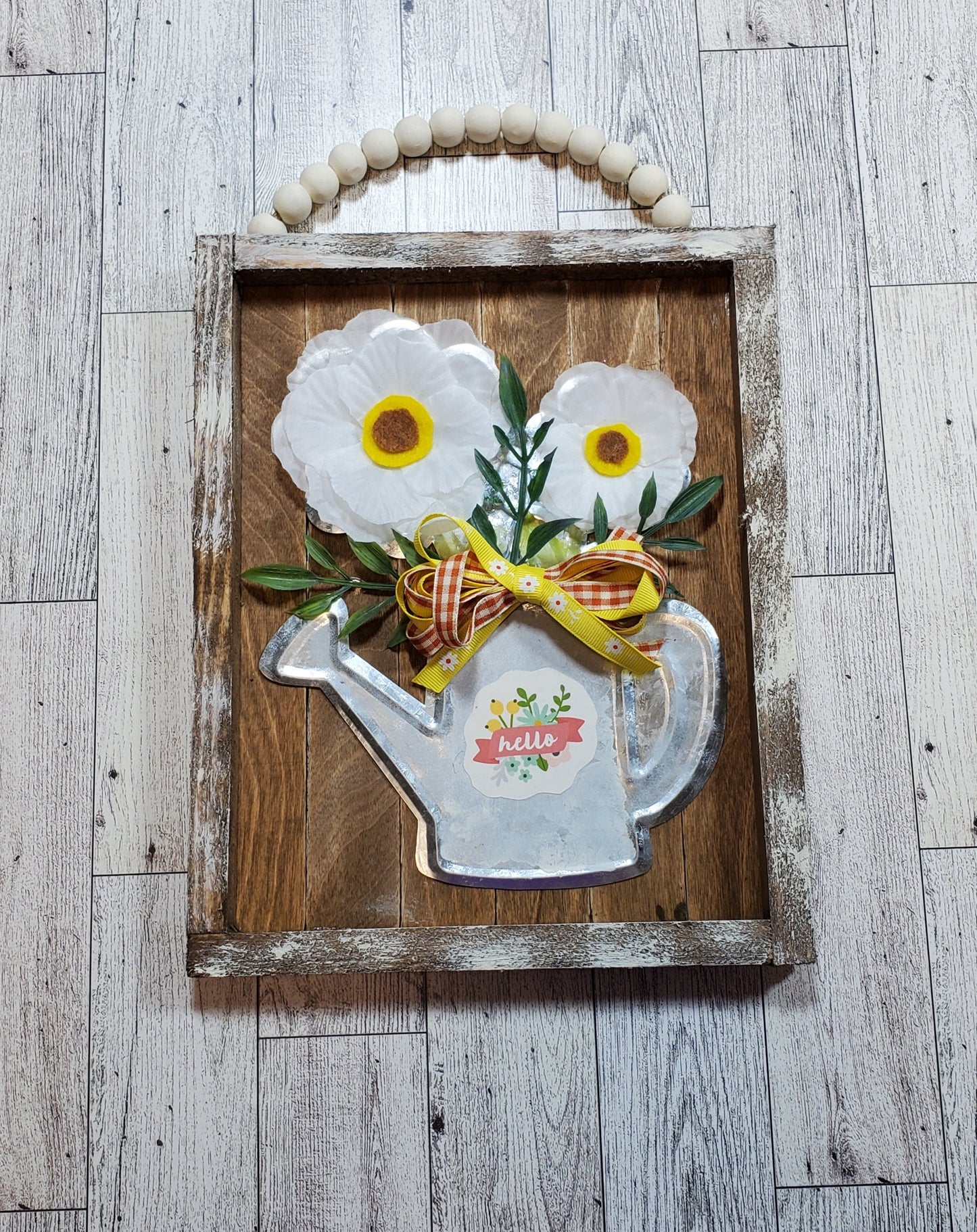 Spring Wall Hanging with Metal Watering Can Decor – Handmade Floral Sign
