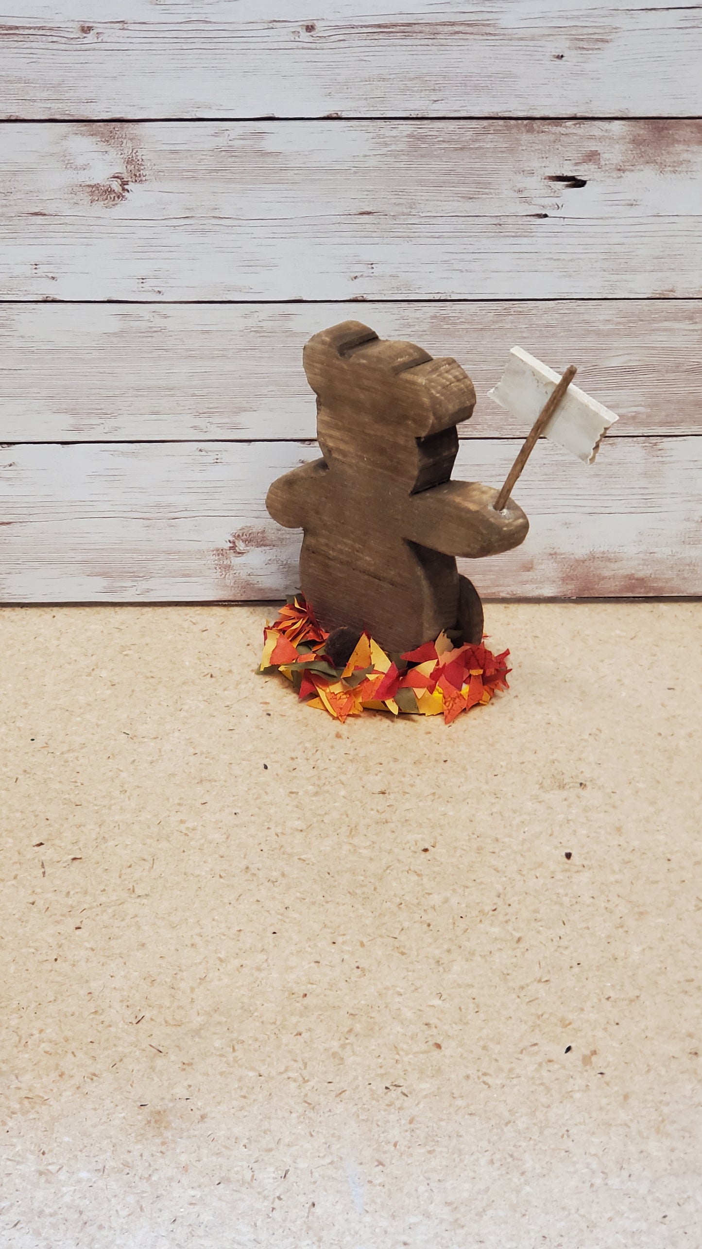 Rustic Fall Bear Shelf Sitter