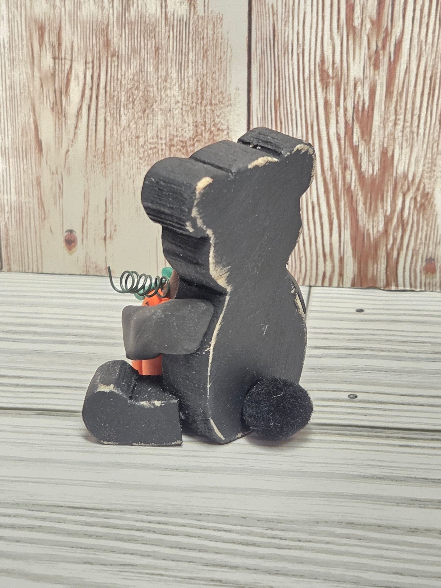 Sitting Wooden Bear with Pumpkin