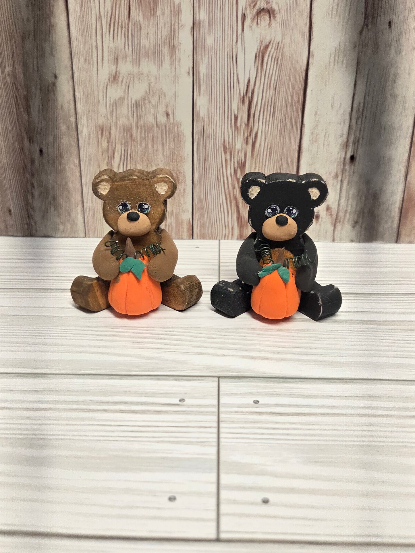 Sitting Wooden Bear with Pumpkin