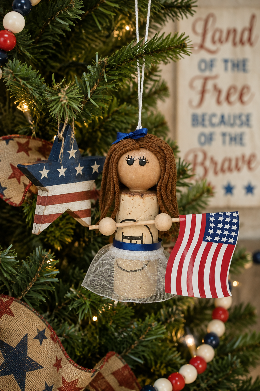 4th of July Woman Cork Ornament