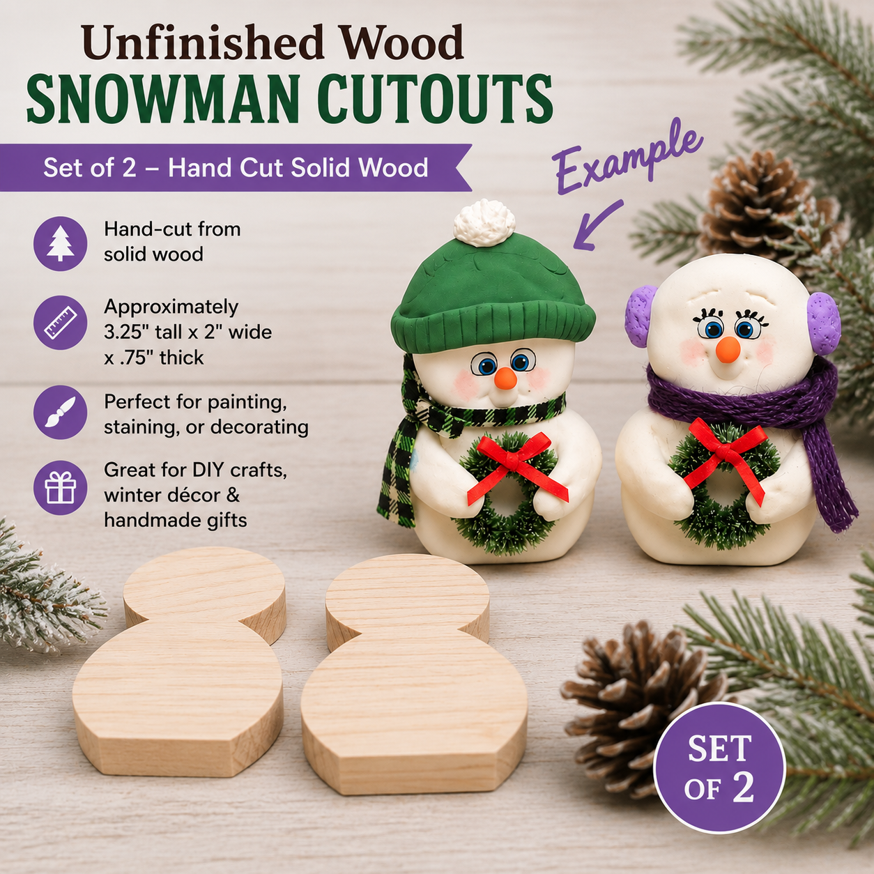 Set of 2 Unfinished Wood Snowman Cutouts
