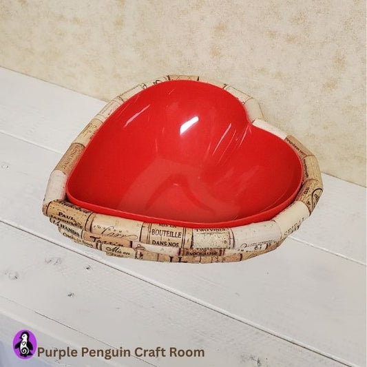 Handmade Large Heart Cork Bowl – Rustic Valentine Home Decor